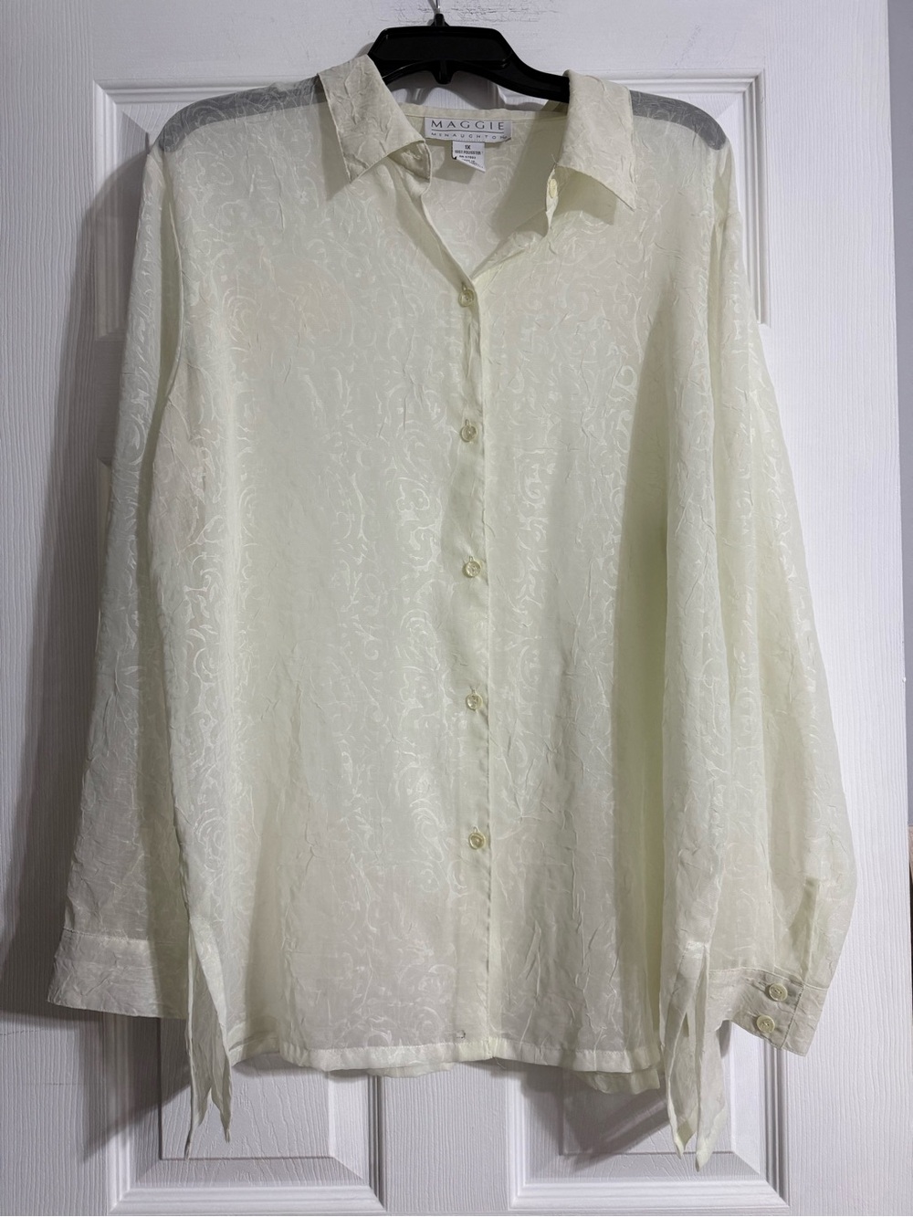 Maggie London Ivory Sheer Button-Front Blouse